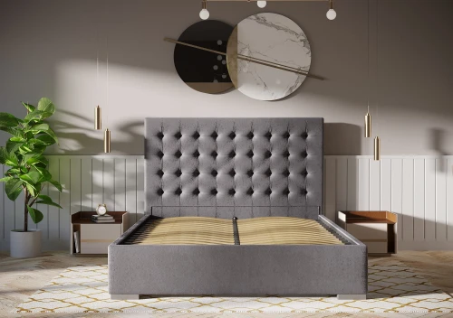 Łóżko 180x200 Tapicerowane Pesaro + 2 Szuflady Welur Szare || Outlet K116