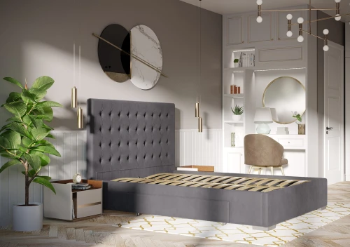 Łóżko 180x200 Tapicerowane Pesaro + 2 Szuflady Welur Szare || Outlet K116