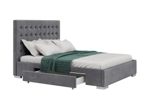 Łóżko 180x200 Tapicerowane Pesaro + 2 Szuflady Welur Szare || Outlet K116