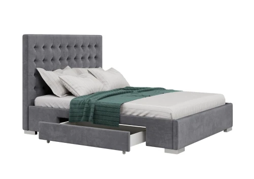 Łóżko 180x200 Tapicerowane Pesaro + 2 Szuflady Welur Szare || Outlet K116
