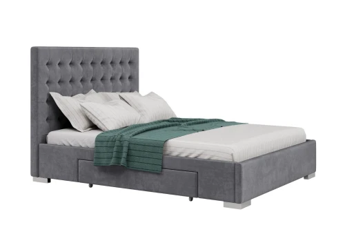 Łóżko 180x200 Tapicerowane Pesaro + 2 Szuflady Welur Szare || Outlet K116