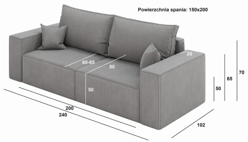 Sofa Torrita 2-osobowa - Funkcja Spania | Styl Skandynawski | + Pojemnik | Tkaniny kolory do wyboru