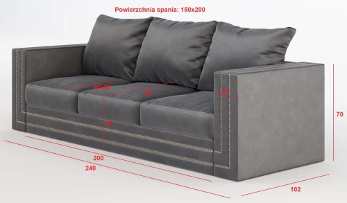 Sofa Ronta 3-osobowa - Funkcja Spania | Styl Skandynawski | + Pojemnik | Tkaniny kolory do wyboru