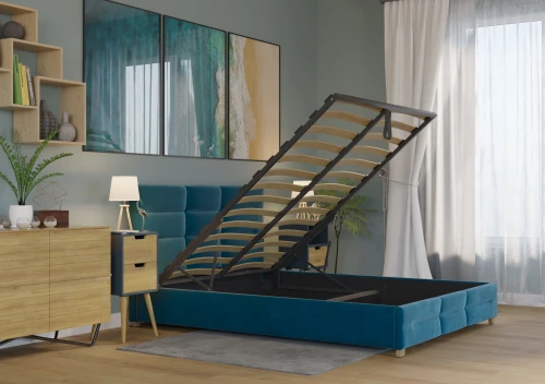 Łóżko 180x200 Tapicerowane Bergamo Welur Lazurowe + Pojemnik + Flizelina