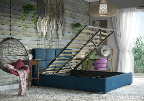 Łóżko 180x200 Tapicerowane Como + Pojemnik Welur Lazurowe (Outlet K-102)
