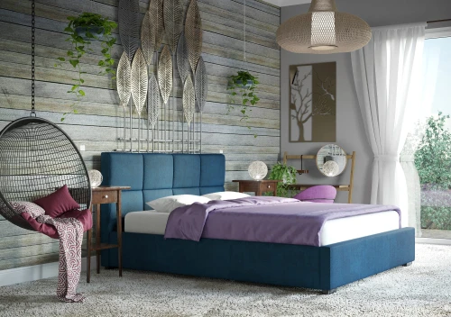 Łóżko 180x200 Tapicerowane Como + Pojemnik Welur Lazurowe (Outlet K-102)