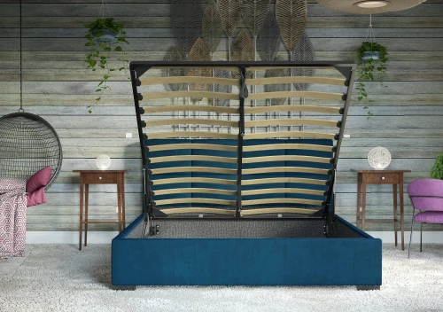 Łóżko 180x200 Tapicerowane Como + Pojemnik Welur Lazurowe (Outlet K-102)