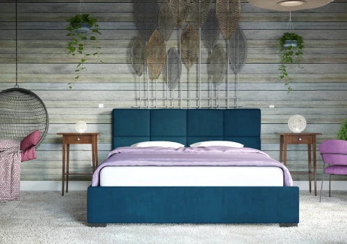 Łóżko 180x200 Tapicerowane Como + Pojemnik Welur Lazurowe (Outlet K-102)