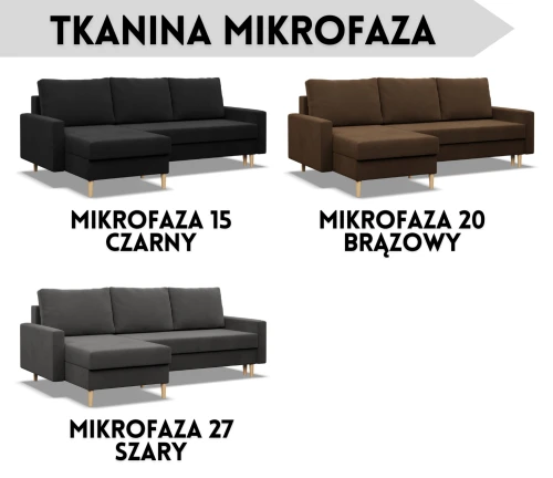 Narożnik BARTELLA LL - Funkcja Spania | 2 Pojemniki | Kolory do wyboru