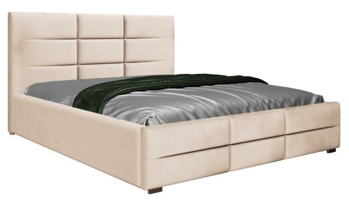 Łóżko 120x200 Tapicerowane Bergamo Welur Beżowe + Twarda Podłoga Pojemnika