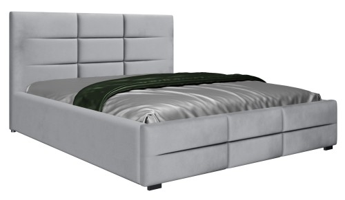 Łóżko 160x200 Tapicerowane Bergamo Welur Szare + Twarda Podłoga Pojemnika