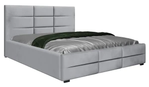 Łóżko 160x200 Tapicerowane Bergamo Welur Szare + Twarda Podłoga Pojemnika ( Outlet K-124)