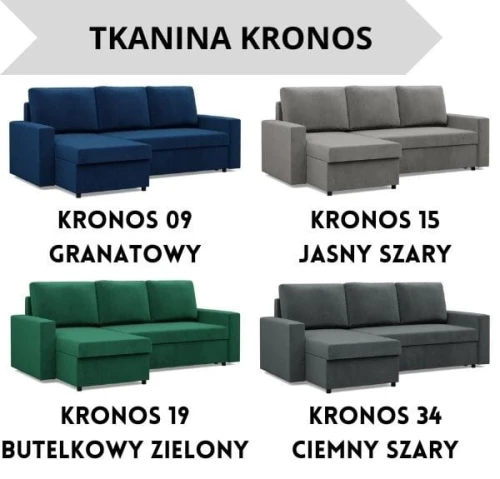 Narożnik NUORO prosty bok - Funkcja Spania | 2 Pojemniki | Kolory do wyboru