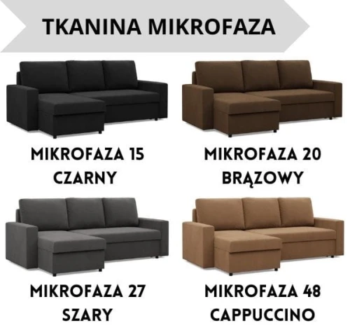 Narożnik NUORO prosty bok - Funkcja Spania | 2 Pojemniki | Kolory do wyboru