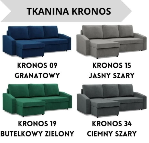 Narożnik NUORO ścięty bok - Funkcja Spania | 2 Pojemniki | Kolory do wyboru