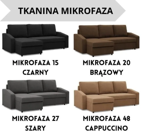 Narożnik NUORO ścięty bok - Funkcja Spania | 2 Pojemniki | Kolory do wyboru