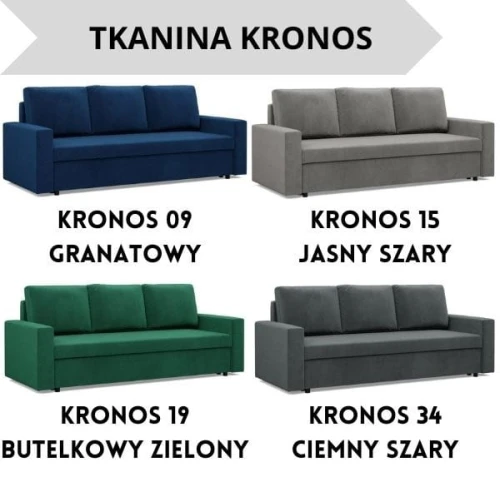 Kanapa NUORO  3-osobowa Prosty Bok - Funkcja Spania | Pojemnik | Kolory do wyboru