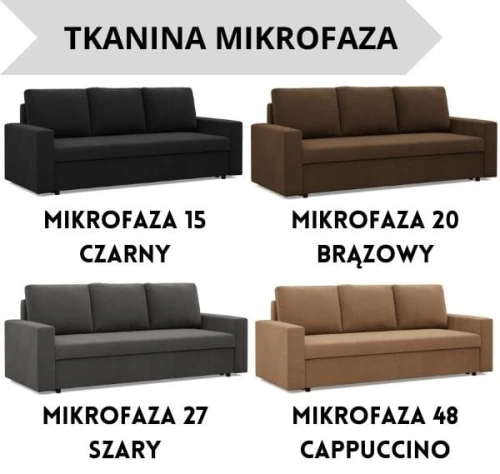 Kanapa NUORO  3-osobowa Prosty Bok - Funkcja Spania | Pojemnik | Kolory do wyboru