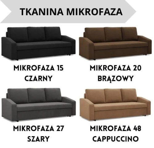 Kanapa NUORO  3-osobowa Ścięty Bok - Funkcja Spania | Pojemnik | Kolory do wyboru