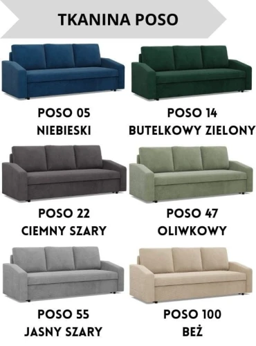 Kanapa NUORO  3-osobowa Ścięty Bok - Funkcja Spania | Pojemnik | Kolory do wyboru