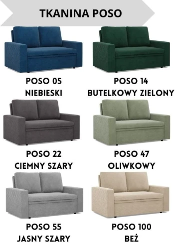 Sofa NUORO 2-osobowa Prosty Bok - Funkcja Spania | Pojemnik | Kolory do wyboru