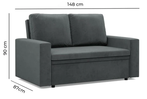 Sofa NUORO 2-osobowa Prosty Bok - Funkcja Spania | Pojemnik | Kolory do wyboru