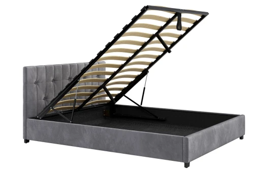 Łóżko 140x200 Tapicerowane Modena + Pojemnik Welur Ciemno Szare (Outlet K-161)