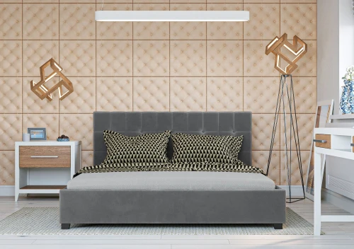 Łóżko 140x200 Tapicerowane Modena + Pojemnik Welur Ciemno Szare (Outlet K-161)