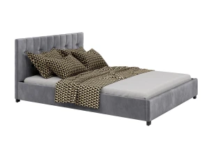 Łóżko 140x200 Tapicerowane Modena + Pojemnik Welur Ciemno Szare (Outlet K-161)