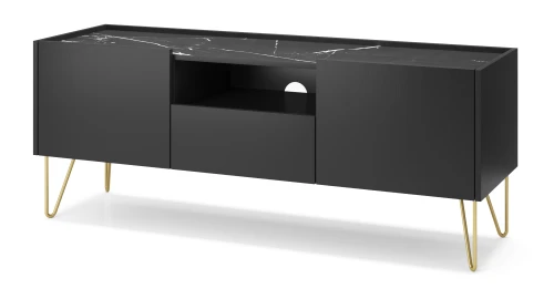 Szafka HARMONY RTV144 I Czarny grafit I Marmur black   