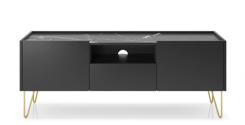 Szafka HARMONY RTV144 I Czarny grafit I Marmur black   