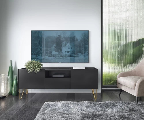 Szafka HARMONY RTV144 I Czarny grafit I Marmur black   