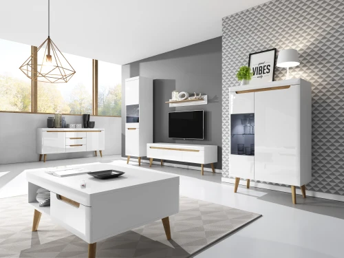 Komoda NORDI NKSZ 160 |  Biały połysk,dąb riviera