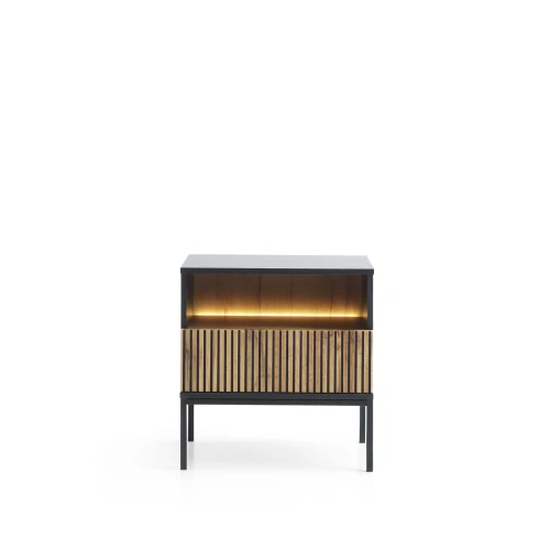 Szafka nocna SENTO  S54  LED| Cashmere I Czarny /Dąb Wotan