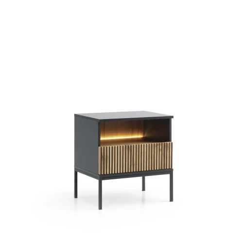 Szafka nocna SENTO  S54  LED| Cashmere I Czarny /Dąb Wotan