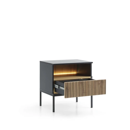 Szafka nocna SENTO  S54  LED| Cashmere I Czarny /Dąb Wotan
