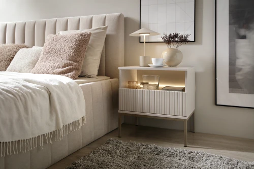Szafka nocna SENTO  S54  LED| Cashmere I Czarny /Dąb Wotan