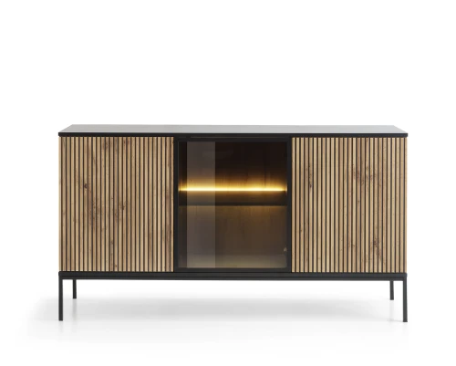 Komoda SENTO   K154  LED| Cashmere I Czarny /Dąb Wotan 