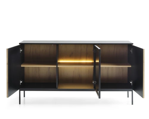 Komoda SENTO   K154  LED| Cashmere I Czarny /Dąb Wotan 