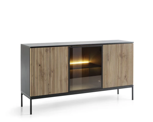 Komoda SENTO   K154  LED| Cashmere I Czarny /Dąb Wotan 