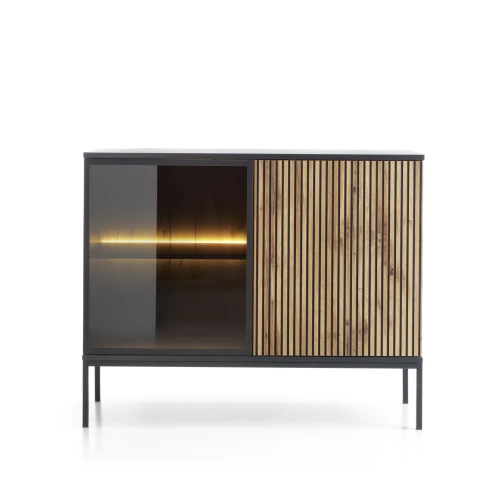 Komoda SENTO K104  LED| Cashmere I Czarny /Dąb Wotan  
