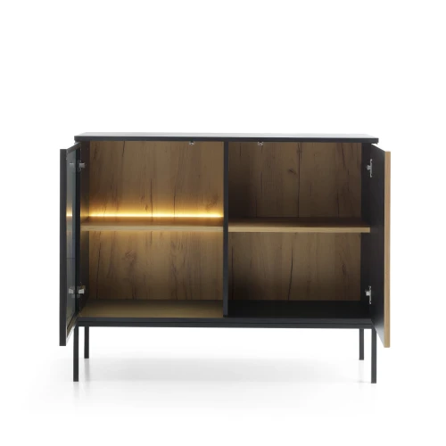Komoda SENTO K104  LED| Cashmere I Czarny /Dąb Wotan  