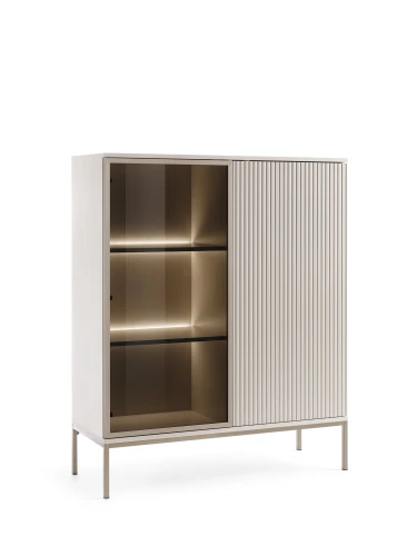 Witryna SENTO WT104  LED| Cashmere I Czarny /Dąb Wotan  