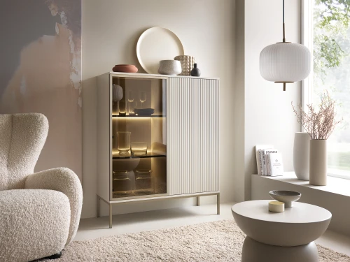 Witryna SENTO WT104  LED| Cashmere I Czarny /Dąb Wotan  