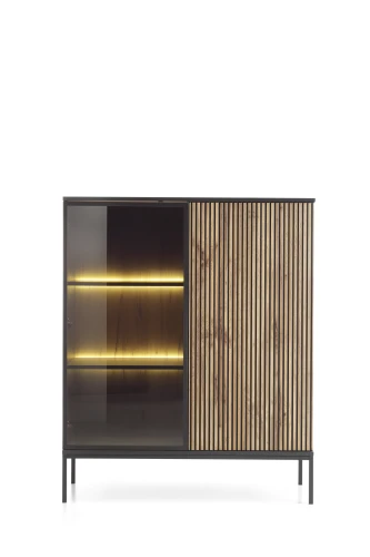 Witryna SENTO WT104  LED| Cashmere I Czarny /Dąb Wotan  