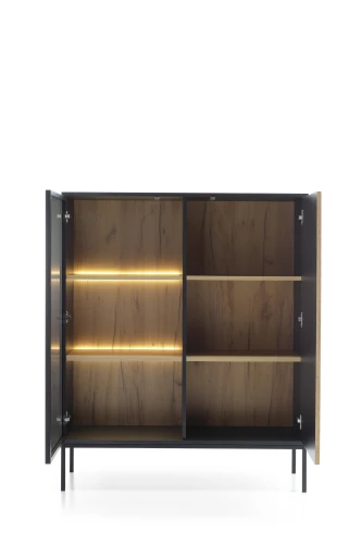 Witryna SENTO WT104  LED| Cashmere I Czarny /Dąb Wotan  