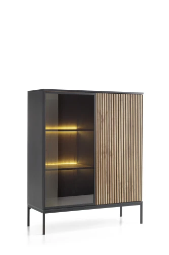 Witryna SENTO WT104  LED| Cashmere I Czarny /Dąb Wotan  