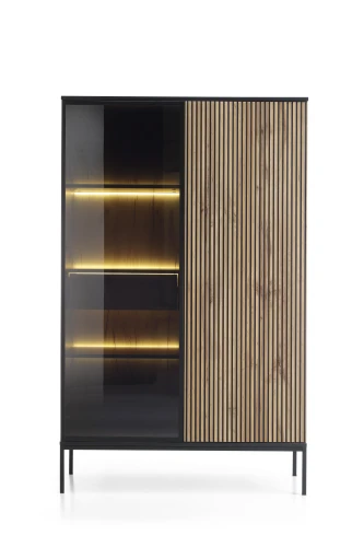 Witryna SENTO WTSZ104  LED| Cashmere I Czarny /Dąb Wotan   
