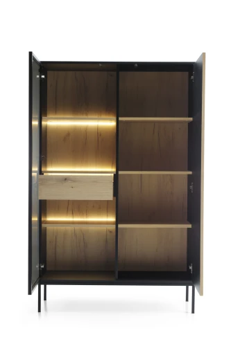 Witryna SENTO WTSZ104  LED| Cashmere I Czarny /Dąb Wotan   