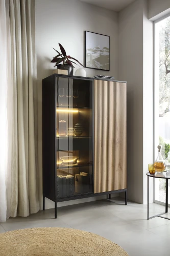 Witryna SENTO WTSZ104  LED| Cashmere I Czarny /Dąb Wotan   
